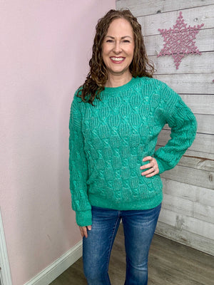 "So Sweet" Green Textured Sweater