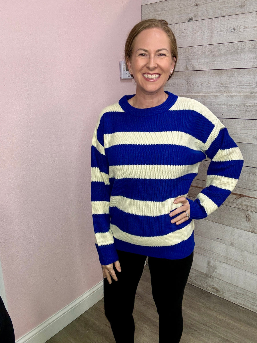 "Charismatic" Navy/Ivory Stripe Sweater