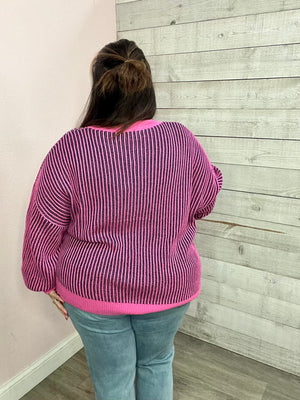 "Happy Haven" Pink Two-Tone Sweater