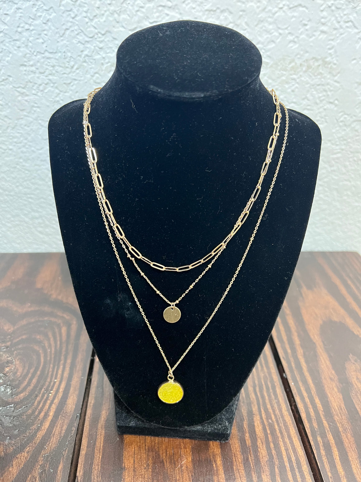 Three Layered Gold Necklace w/Pendant