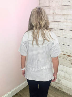 "Lean On Me" Grey Striped Ribbed Top