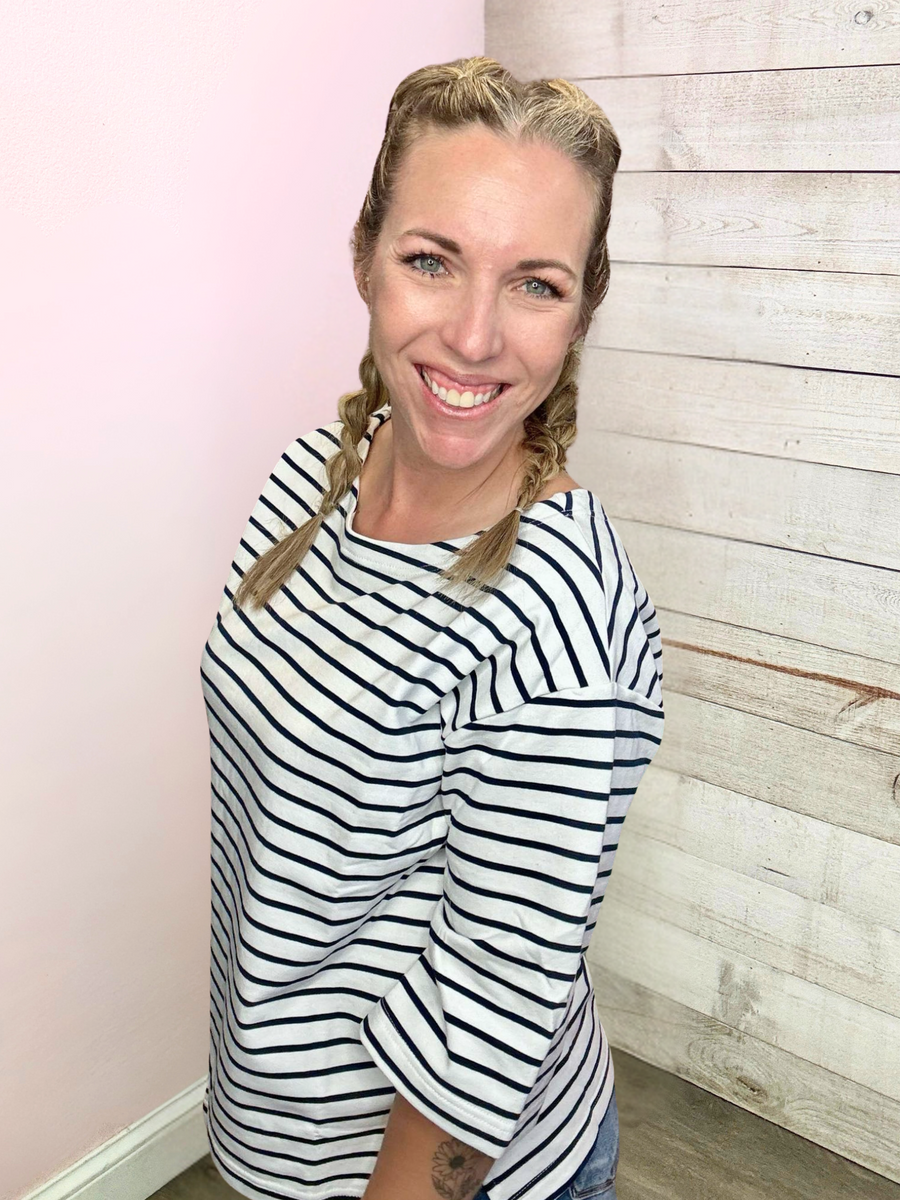 "Classic Beauty" Navy/White Stripe Top