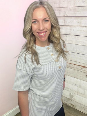 "Lean On Me" Grey Striped Ribbed Top