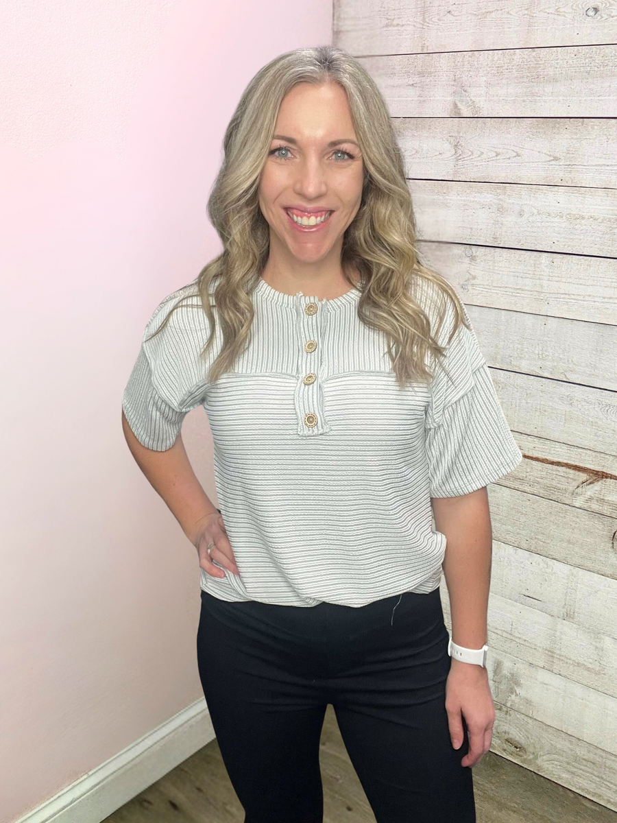 "Lean On Me" Grey Striped Ribbed Top