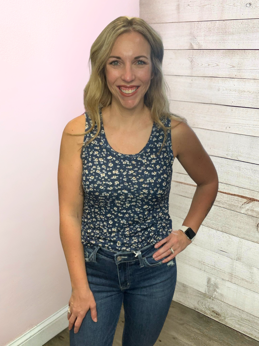"Give It A Go" Blue Floral Tank Top