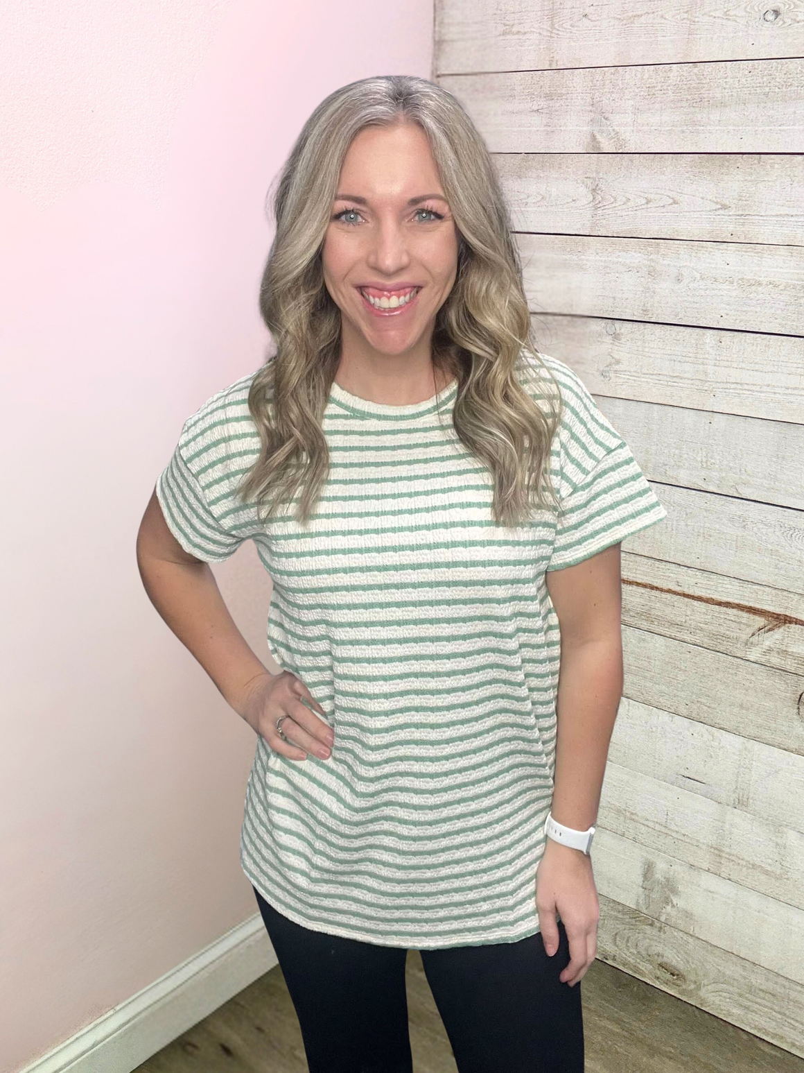 "Classy Touch" Mint/Ivory Striped Top