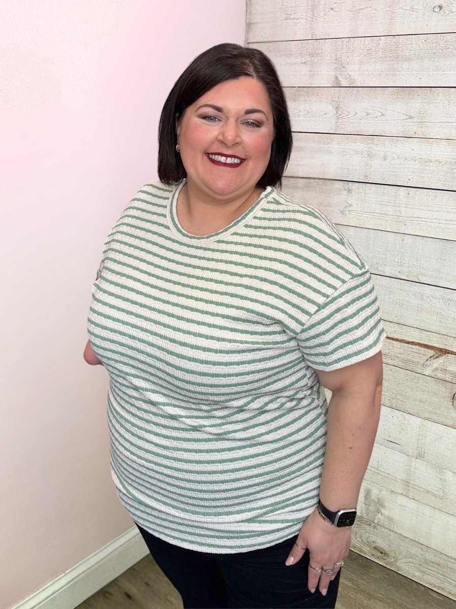 "Classy Touch" Mint/Ivory Striped Top