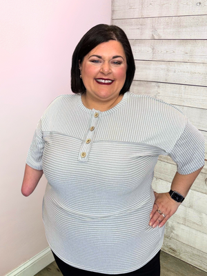 "Lean On Me" Grey Striped Ribbed Top