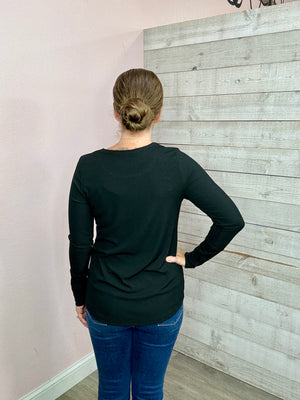 "Think It Through" Button Sleeve Top- Black