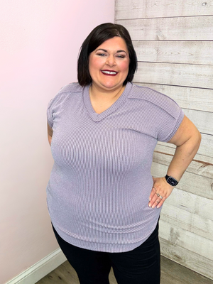 "Casual Outing" Ribbed Short Sleeve Top- Lavender