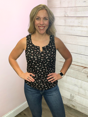 "Double Take" Floral Ribbed Tank