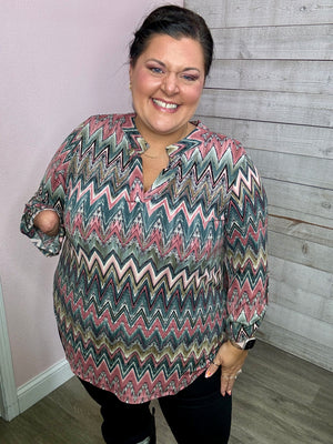 "Know Your Strength" Pink/Charcoal Chevron Lizzy Top