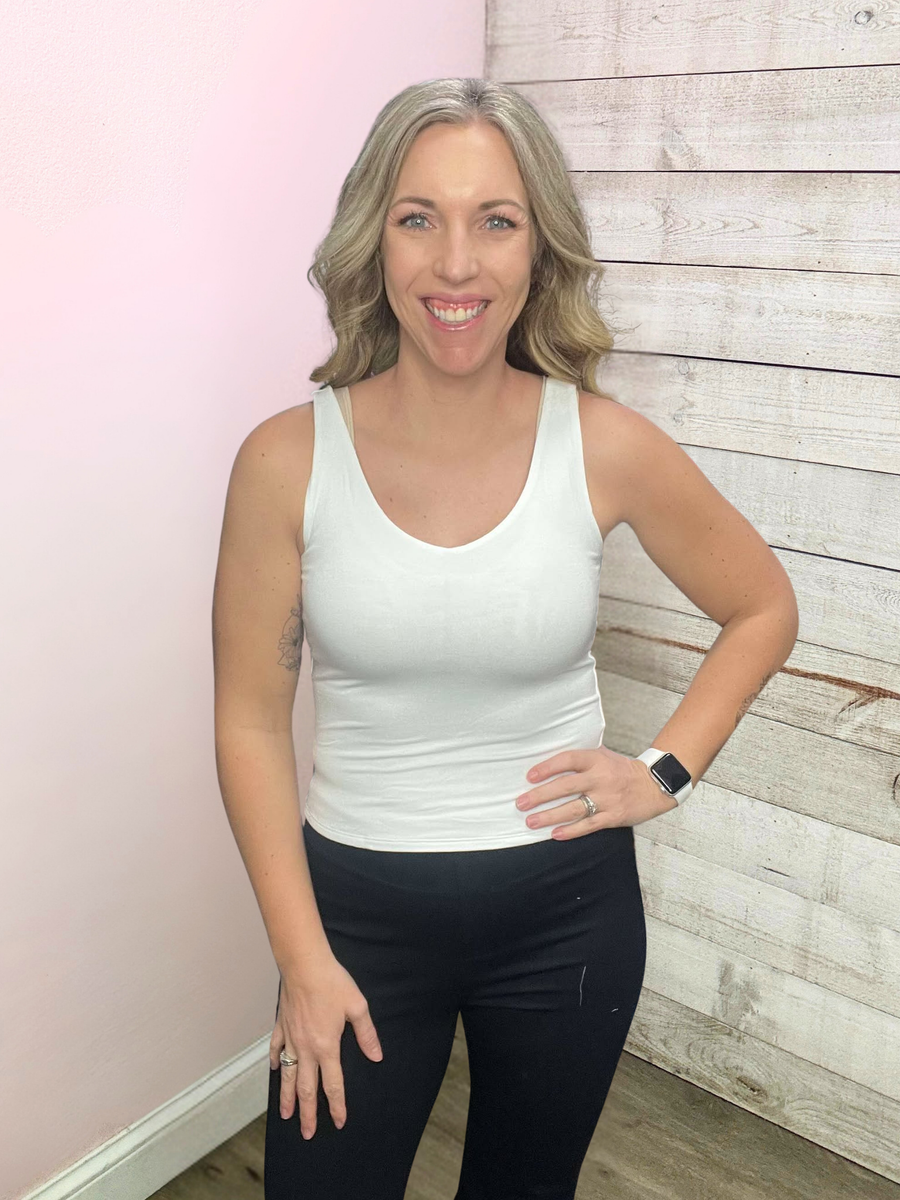 "Look Your Way" White V Neck Tank Top