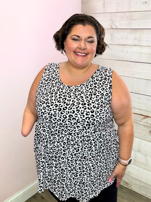 "Casual Hangout" Animal Print Tank Top- White