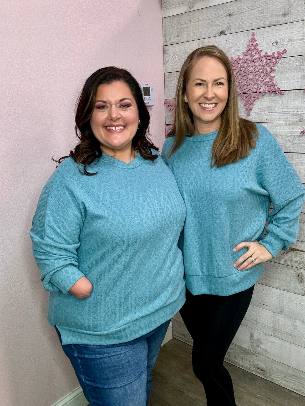 BF "Extra Cozy" Teal Cable Knit Sweater