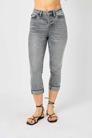 Judy Blue Hi-Waist Button Fly Grey Capri- 78110