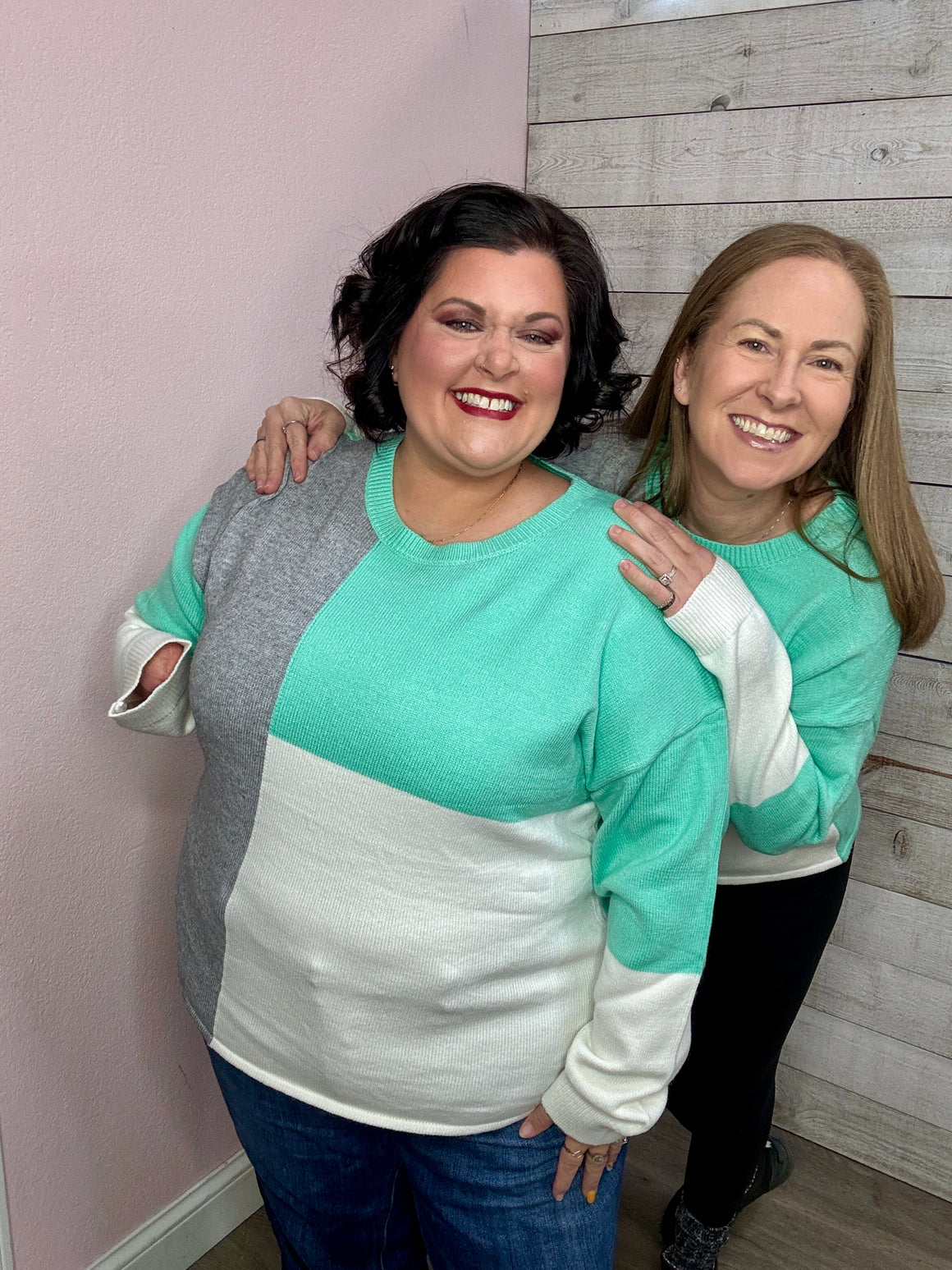 "Amazing Memories" Mint Colorblock Sweater