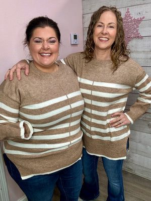 "Plush Comfort" Taupe Striped Sweater