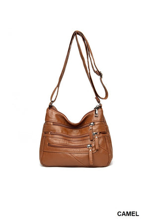 Vegan Leather Multi-Zip Crossbody Purse