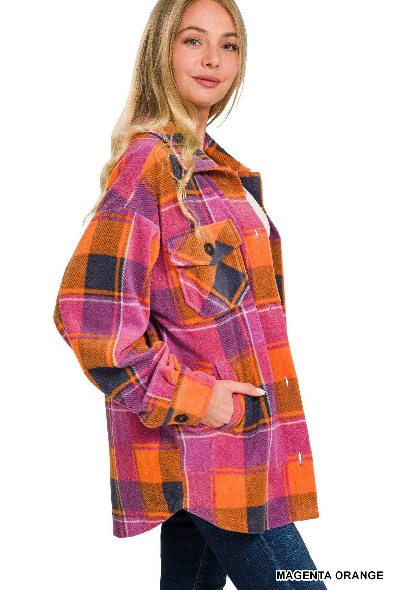 "Polished Plaid" Magenta/Orange Plaid Shacket