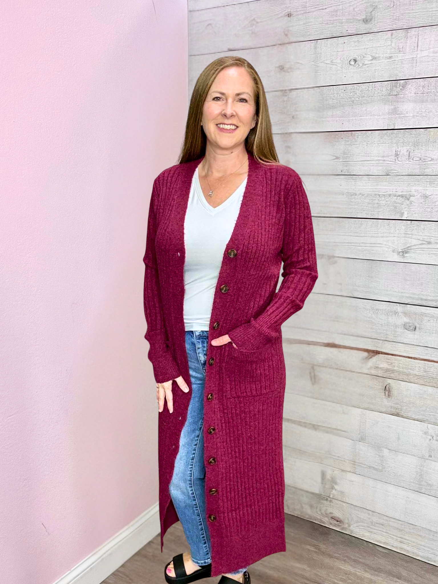 "In Her Moment" Duster Cardigan- Wine