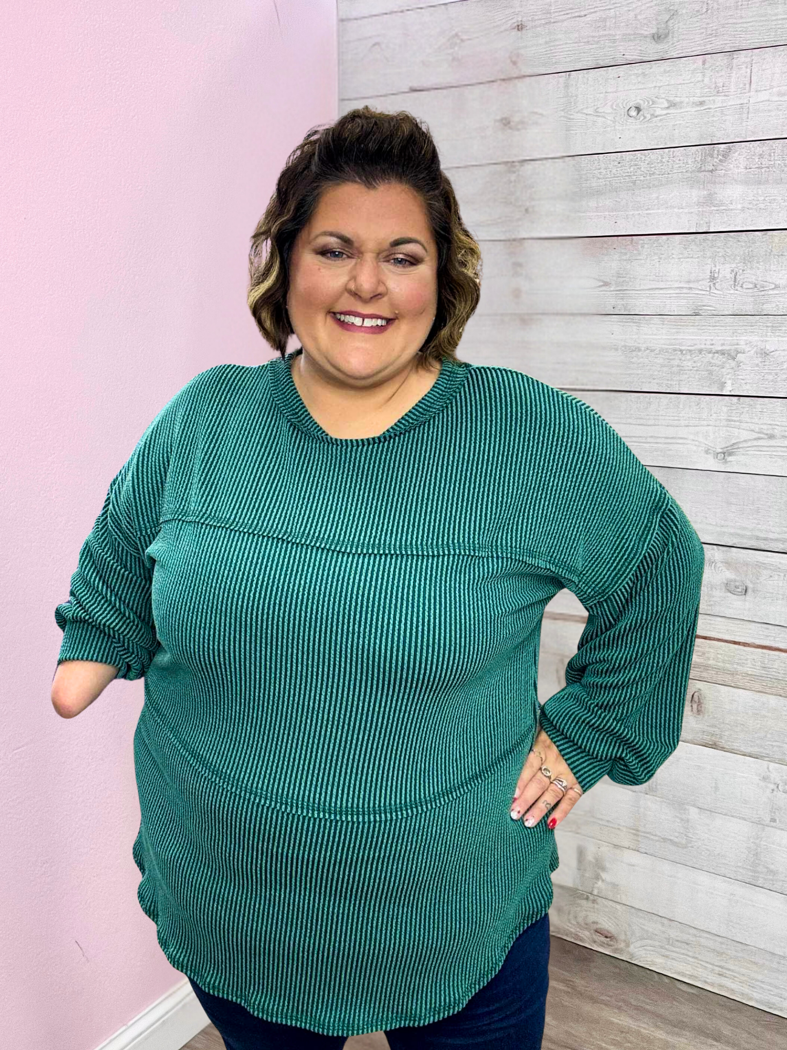 "Down To Earth" Green Ribbed Top