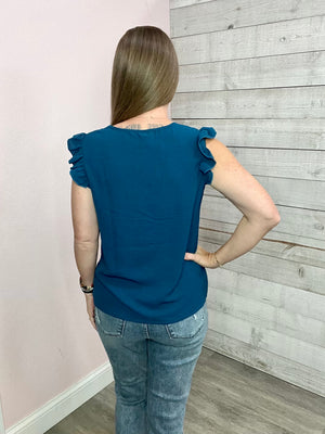 "Soul Searching" Teal V Neck Top