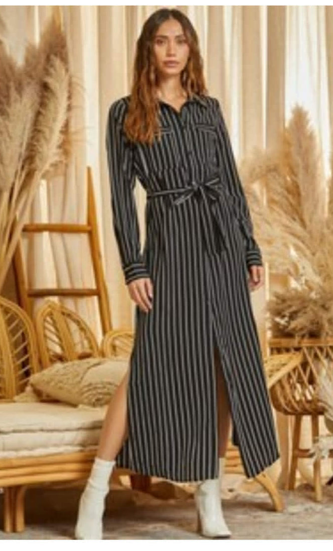 "Handle Business" Black/White Collared Dress