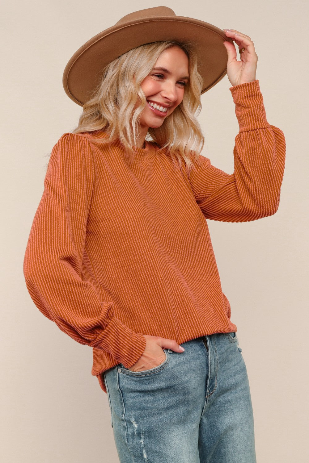 "Wishful Weekend" Rust Ribbed Top