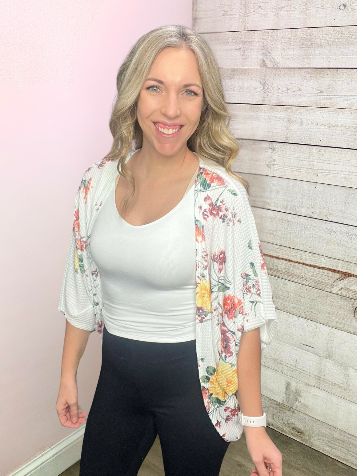 "Floral Comfort" Pink/Yellow Floral Kimono Cardigan