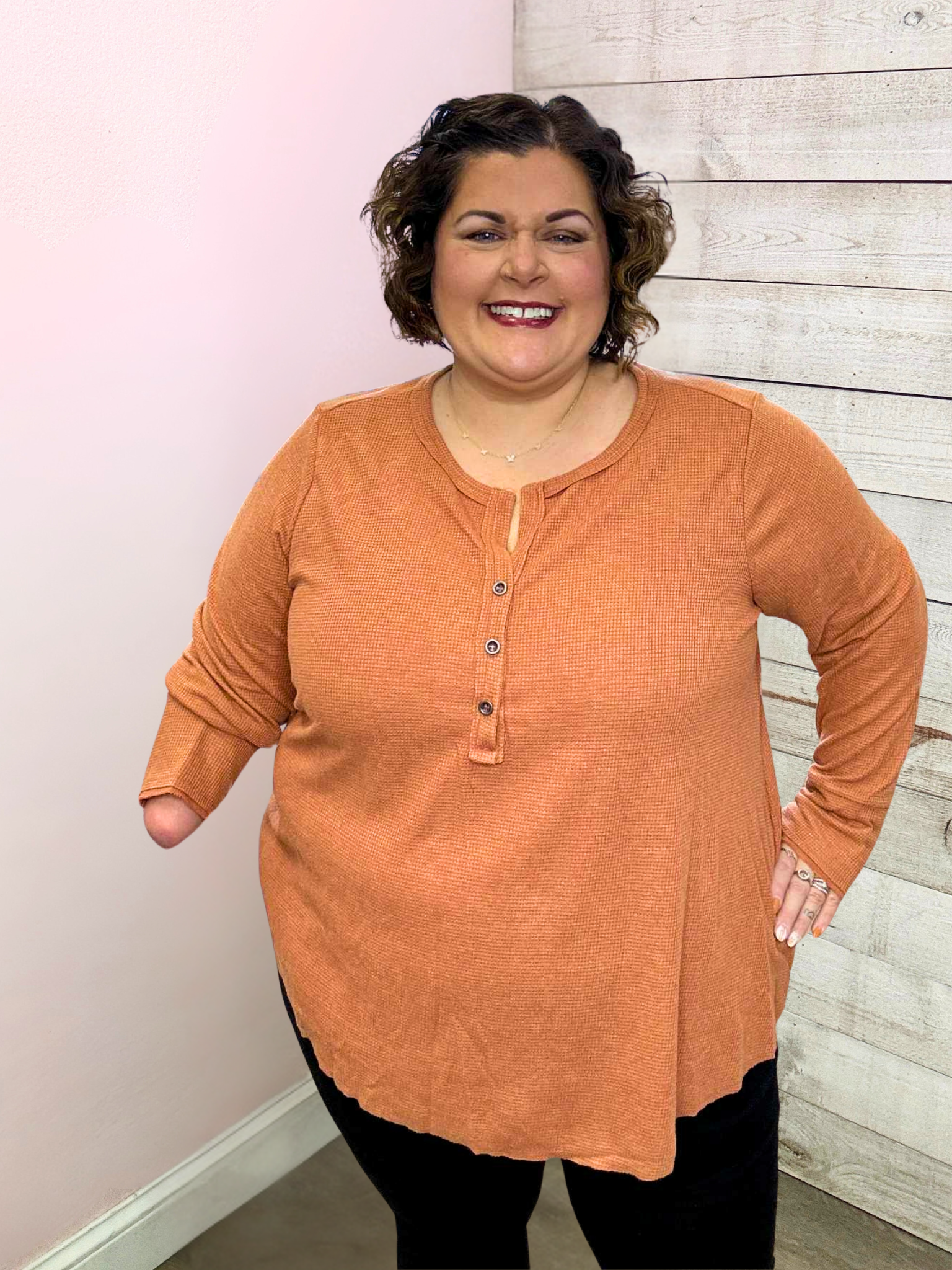 "Take Your Turn" Rust Waffle Knit Top