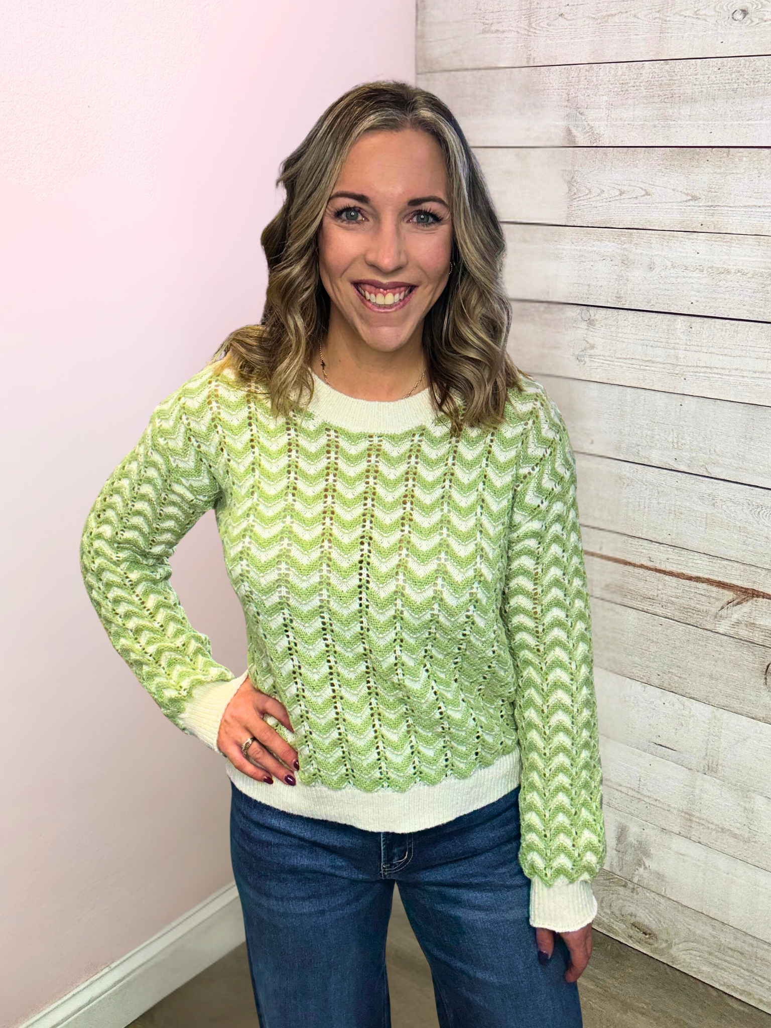 "Basic Instincts" Green Zigzag Sweater