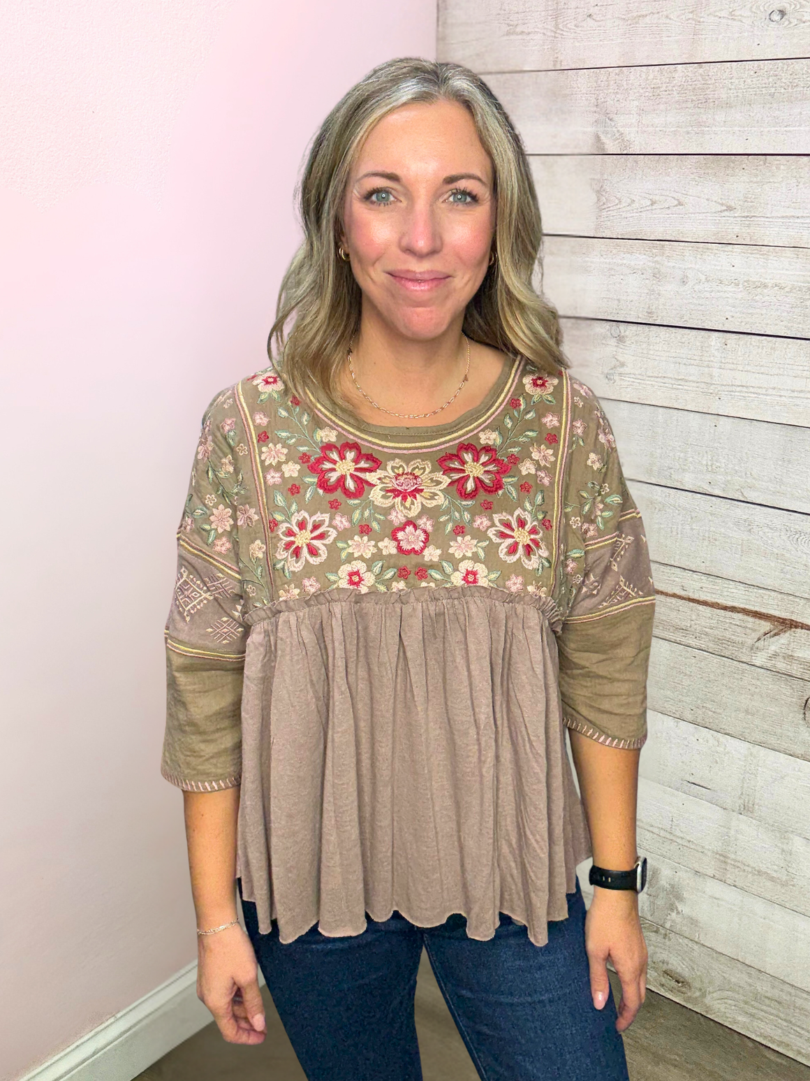 "Kind Energy" Embroidered Top