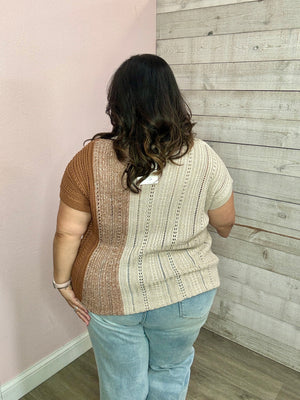 "Social Meetup" Brown/Tan Knit Top