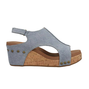 "Carley" Corky Wedge Sandal- Blue Denim