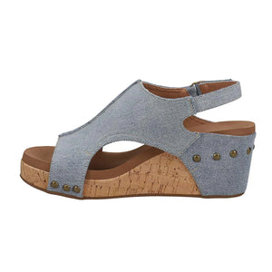 "Carley" Corky Wedge Sandal- Blue Denim