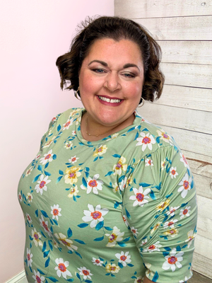 "Picnic Ready" Floral Top- Sage