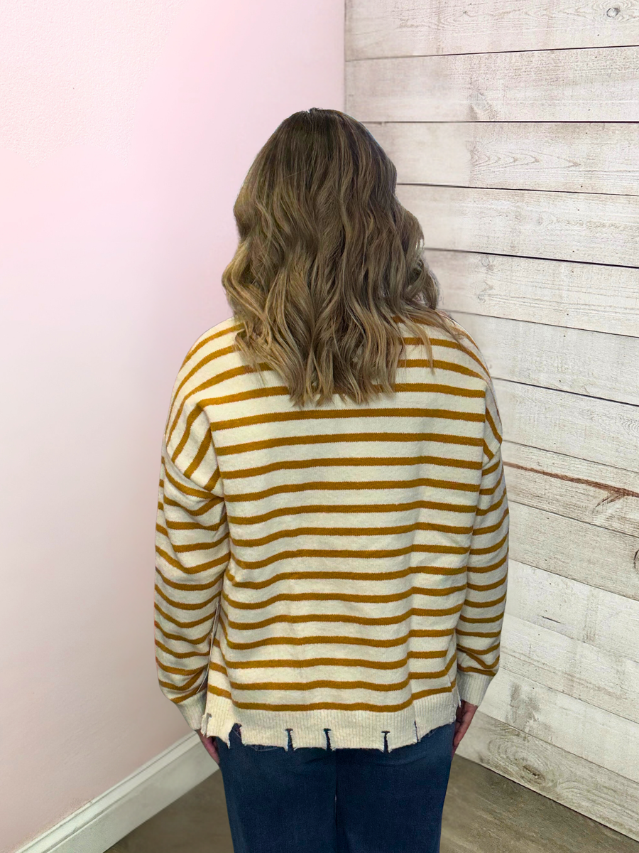 "Snuggle Season" Ivory/Mustard Stripe Sweater