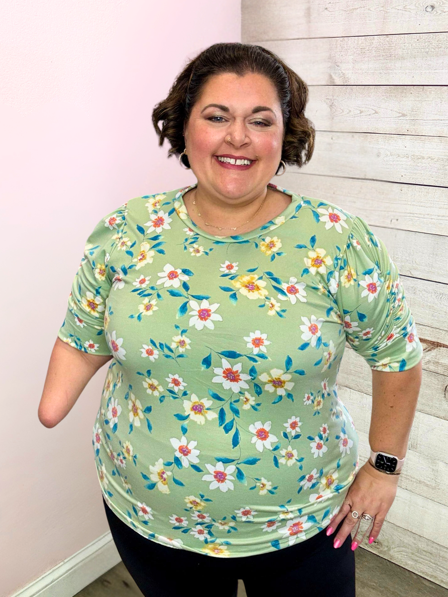 "Picnic Ready" Floral Top- Sage