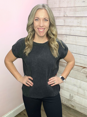 "Only For You" Ash Black Short Sleeve Top