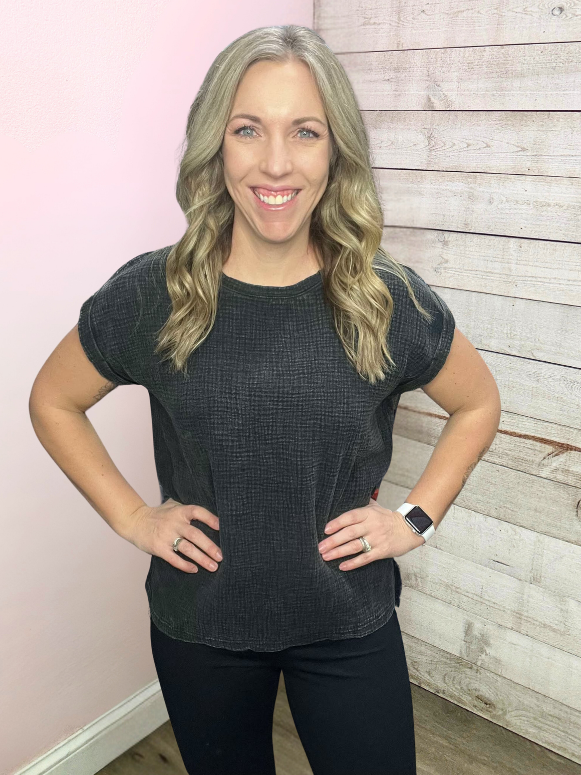 "Only For You" Ash Black Short Sleeve Top