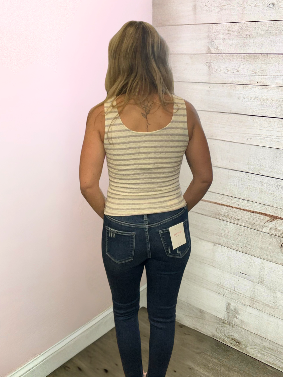 "Sweet Thing" Ivory/Grey Striped Tank Top
