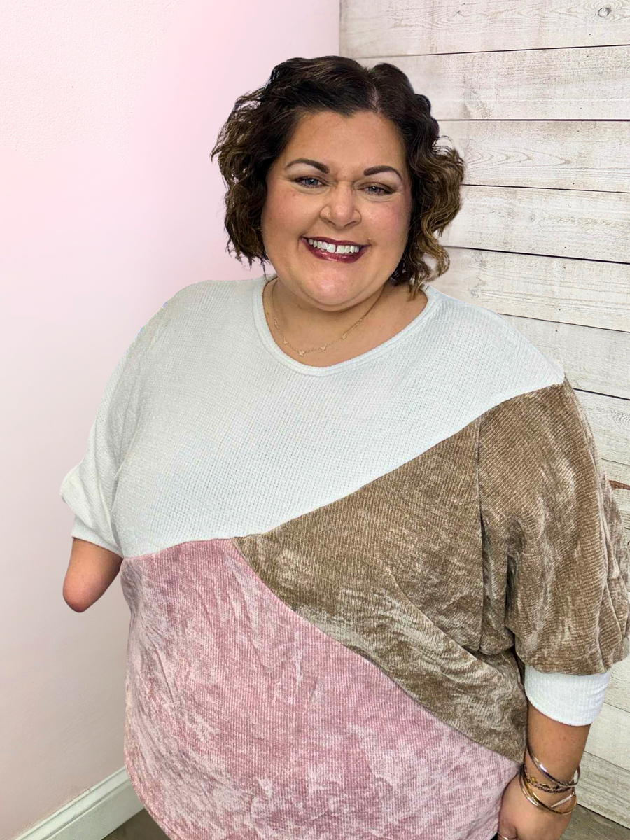 "Like A Dream" Pink/White/Brown Colorblock Top