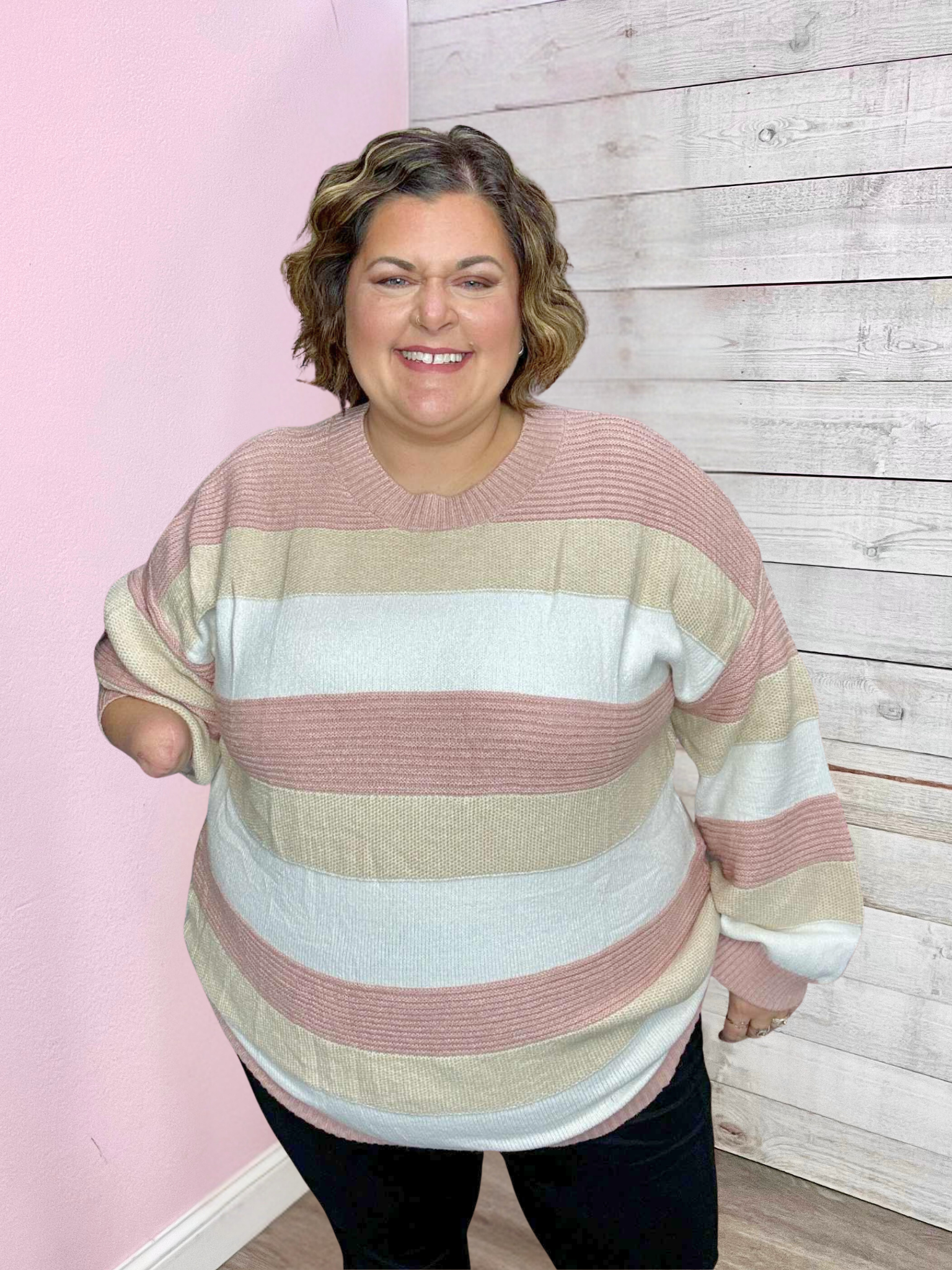 "Loving Touch" Pink Stripe Sweater