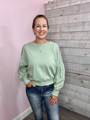 "Make The Rules" Sage Bubble Sleeve Sweatshirt
