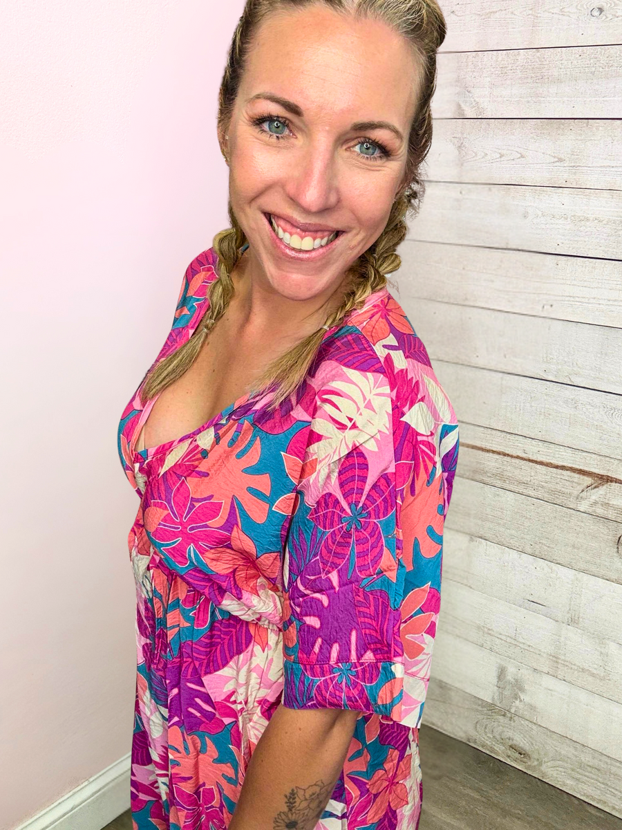"Beautiful Bloom" Magenta Floral Dress