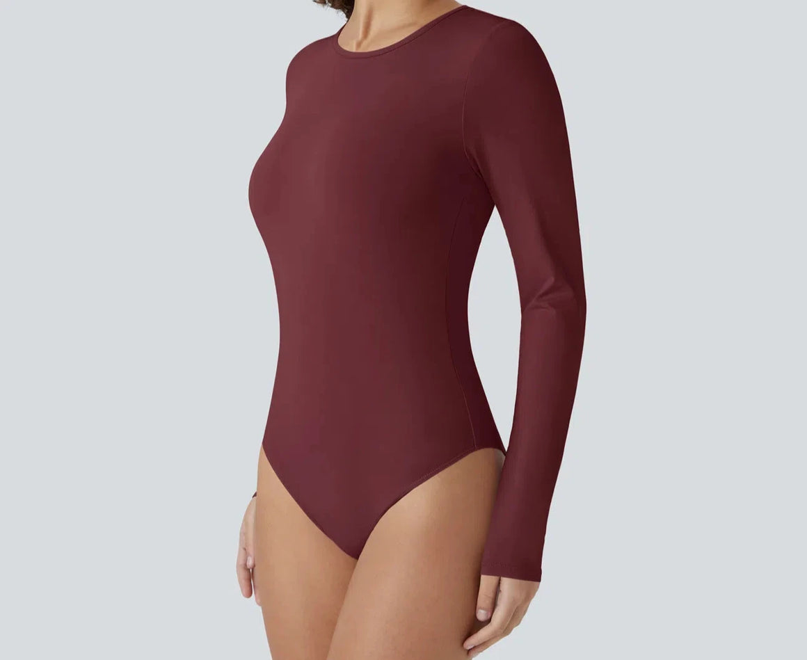 "For A Moment" Round Neck Bodysuit- Wine