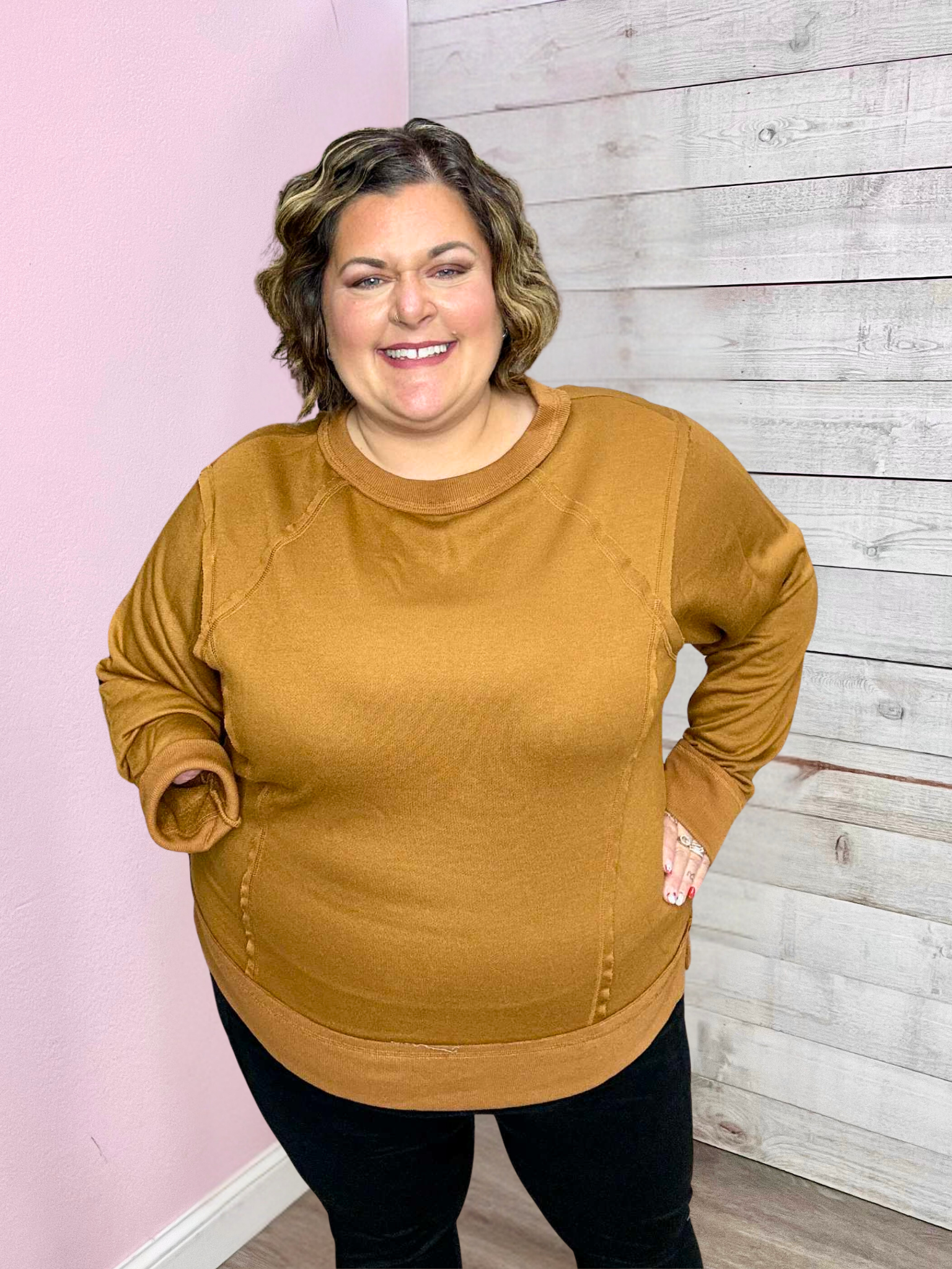 "All Set To Go" French Terry Top- Camel