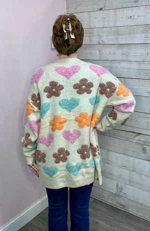 "Simply Lovely" Floral/Heart Button Cardigan