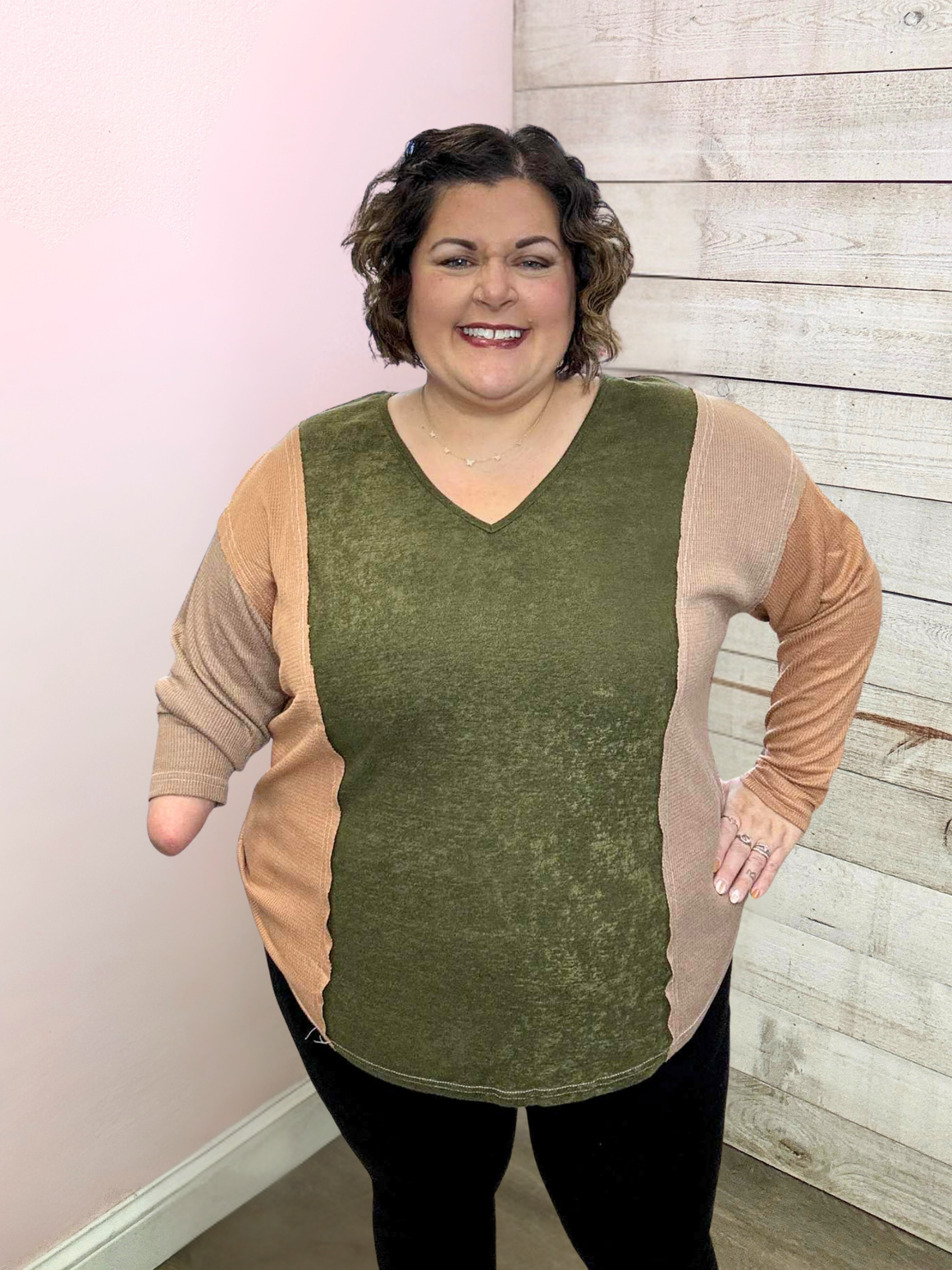 "Take Notes" Olive Colorblock Top